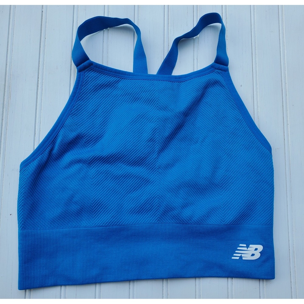 New Balance Womens Seamless High Neck Racerback Sports Bra Blue Size Medium
